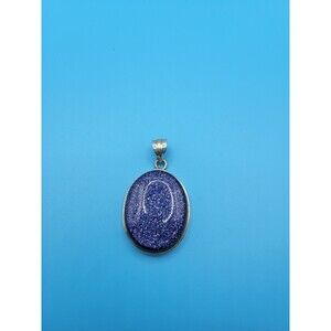 Sterling Silver 925 Blue Goldstone Oval Large Cabochon Pendant